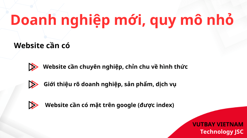website cho doanh nghiệp mới, quy mô nhỏ